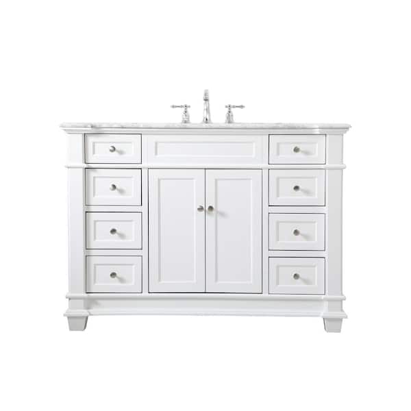 Unbranded Timeless Home 48 in.W x 21.5 in.D x 35 in.H Single Bath Vanity in White with Marble Vanity Top in White with White Basin