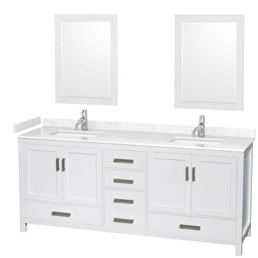 "Sheffield 80 in. W x 22 in. D x 35 in. H Double Bath Vanity in White with Carrara Cultured Marble Top and 24"" Mirrors" price history on PriceWatchPro