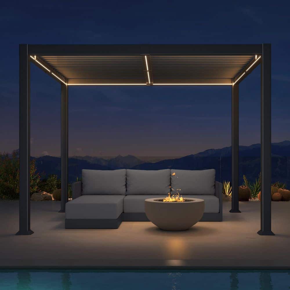 PURPLE LEAF 8 ft. x 10 ft. Gray Aluminum Outdoor Louvered Pergola
