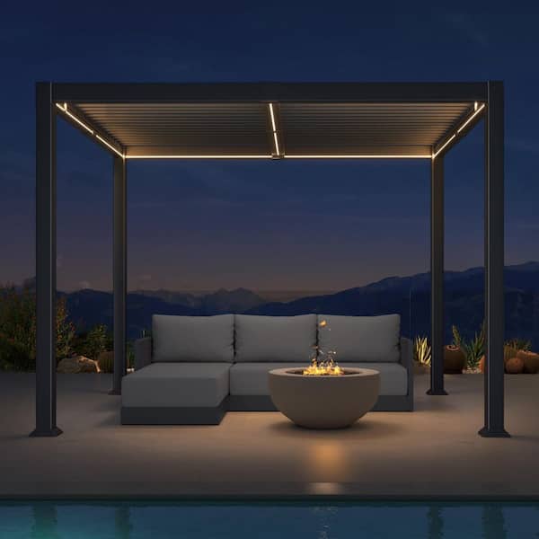 PURPLE LEAF 8 ft. x 10 ft. Gray Aluminum Outdoor Louvered Pergola