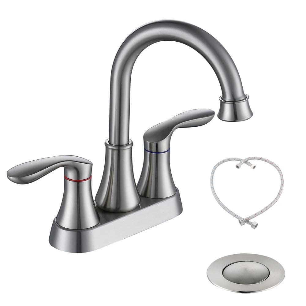 Retro 4 in. Centerset Double Handle High Arc Bathroom Faucet with Drain Kit Included in Brushed Nickel price history on PriceWatchPro
