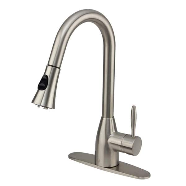 VIGO Aylesbury Single-Handle Pull-Down Sprayer Kitchen Faucet with Deck Plate in Stainless Steel
