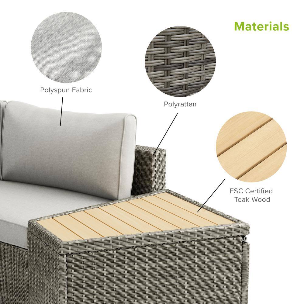 Barbuda 6-Person Gray Teak and Poly Rattan Outdoor Sectional Set