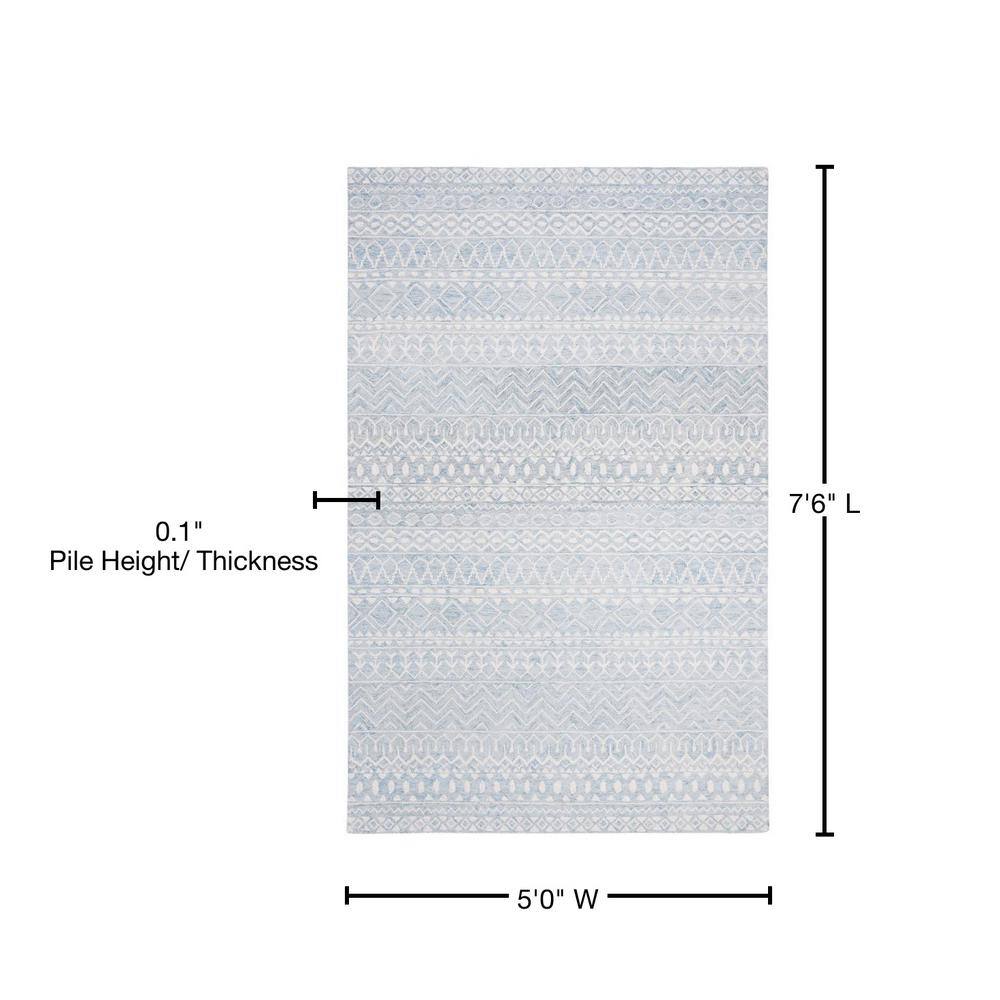 Hand-Tufted Aqua/Ivory Wool Rectangular Rug 5' x 8'