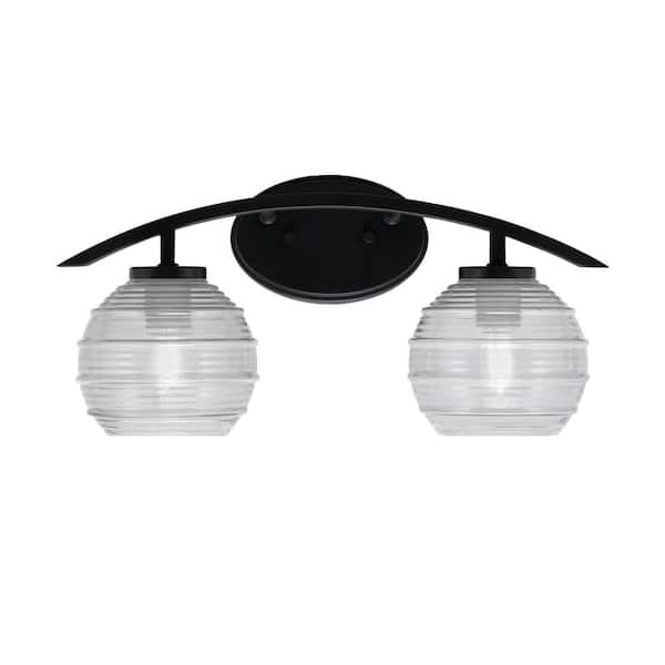 Unbranded Siena 18.25 in. 2-Light Vanity Light Matte Black with Clear Ribbed Glass Shades
