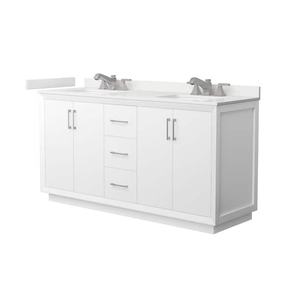 Wyndham Collection Strada 66 in. W x 22 in. D x 35 in. H Double Bath Vanity in White with White Quartz Top