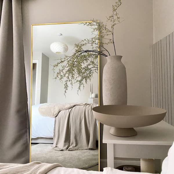 LuxHomez 28.2 in. W x 71.1 in. H Modern Rectangle Aluminum Alloy Full Length Mirror Gold Wall Mirror/Floor Mirror