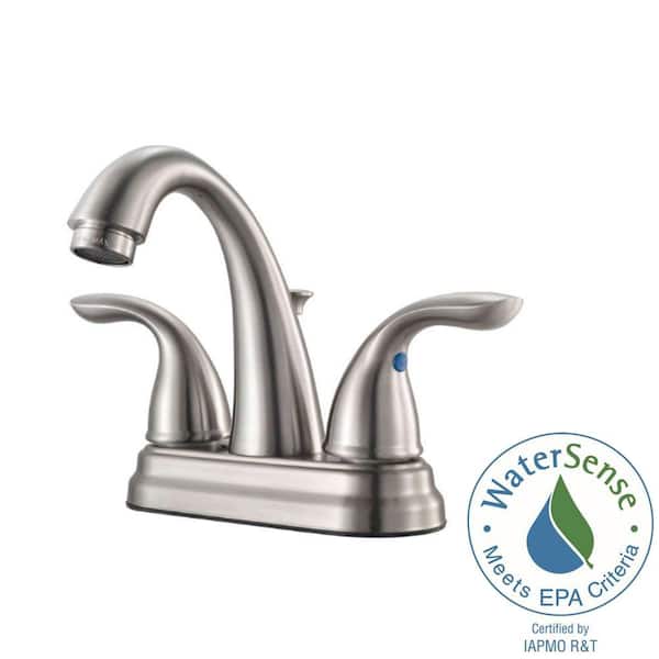 Pfister Pfirst Series 4 in. Centerset Double Handle Bathroom Faucet in Brushed Nickel