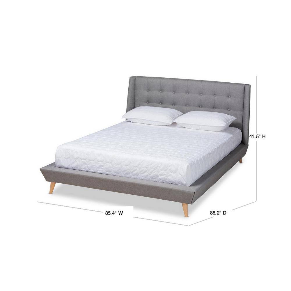 Naya King-Size Grey Tufted Wingback Upholstered Bed with Oak Legs