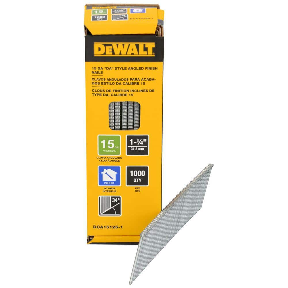 1-1/4 in. x 15-Gauge 34-Degree DA Bright Finish Nails (1000-Pack) -  DEWALT, DCA15125-1