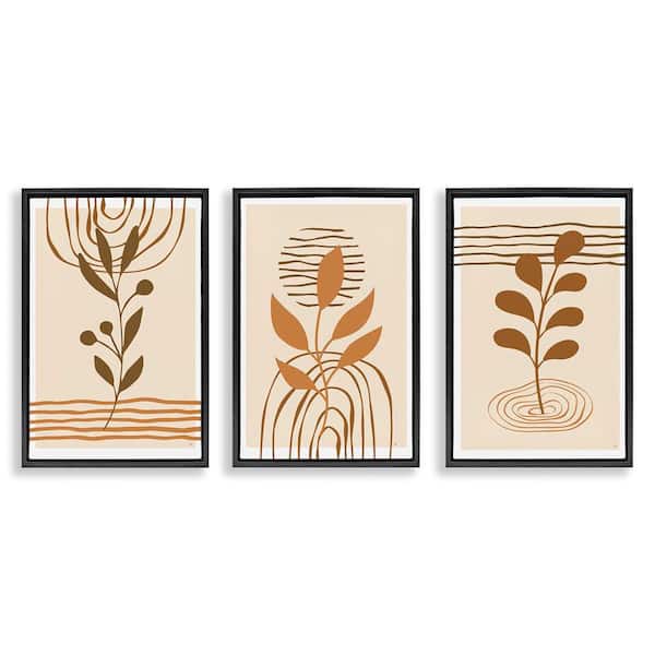Stupell Industries Boho Sprigs & Line Patterns by Martina Pavlova 3 Pieces Black Floater Frame Nature Graphic Art Print 31 in. x 21 in.