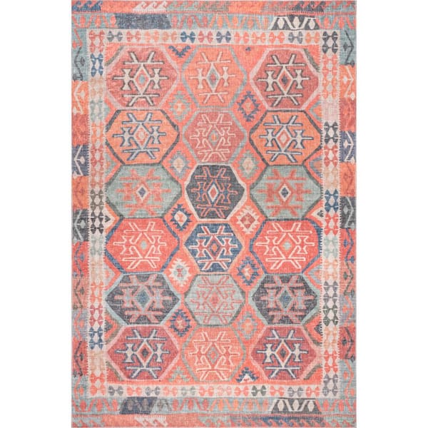 nuLOOM Vivien Moroccan Tiles Machine Washable Rust 8 ft. x 10 ft. Area