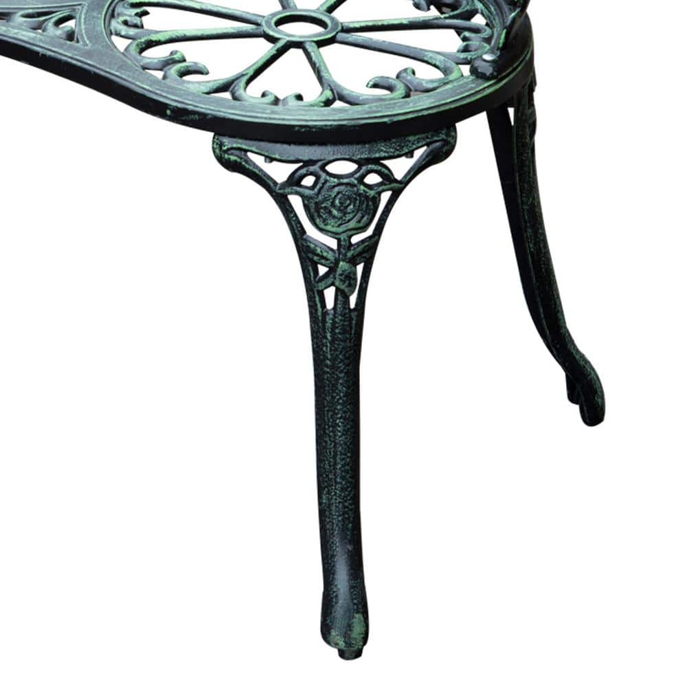 Antique Green Cast Aluminum Outdoor Bench with Floral Design