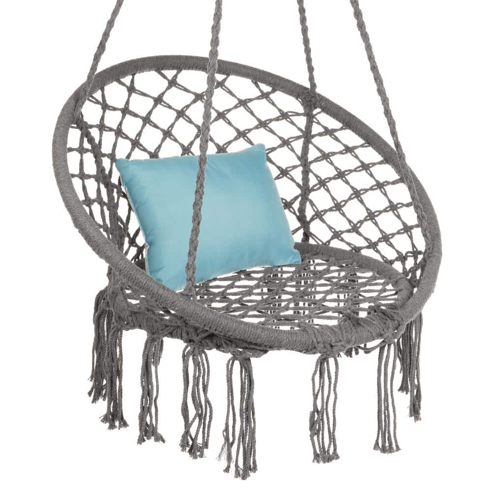 Best Choice Products 2.6 ft. Handwoven Cotton Macrame Hammock Chair Swing in Gray SKY5066 The