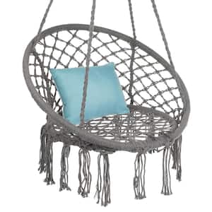 2.6 ft. Handwoven Cotton Macrame Hammock Chair Swing in Gray