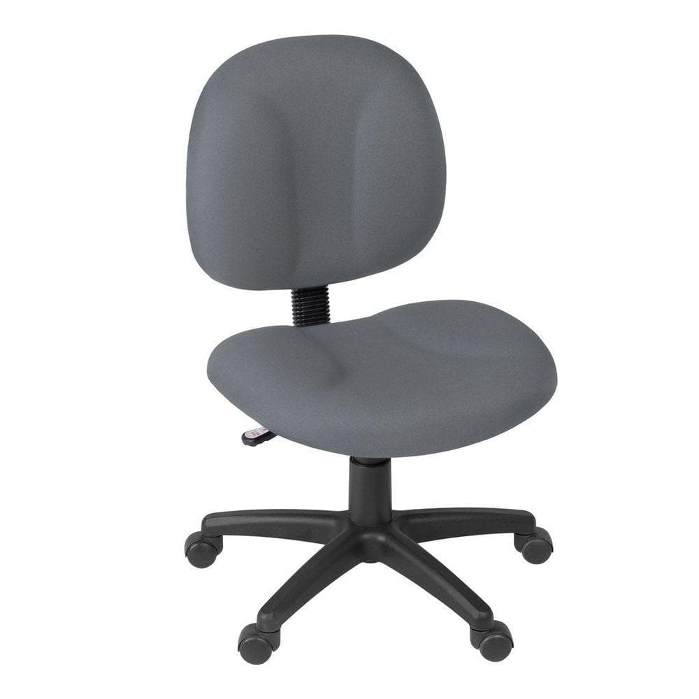 Front view of a grey armless swivel task chair.