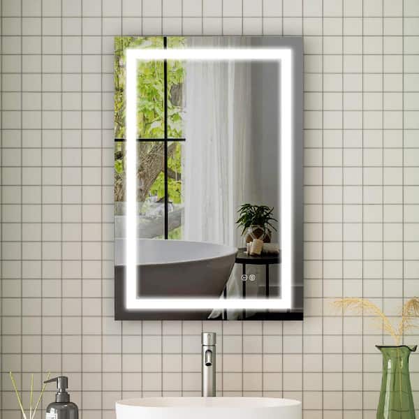 WELLFOR ALINA 24 in. W x 36 in. H Rectangular Frameless Anti-Fog Lighted Touch Sensor Wall Bathroom Vanity Mirror in Aluminum