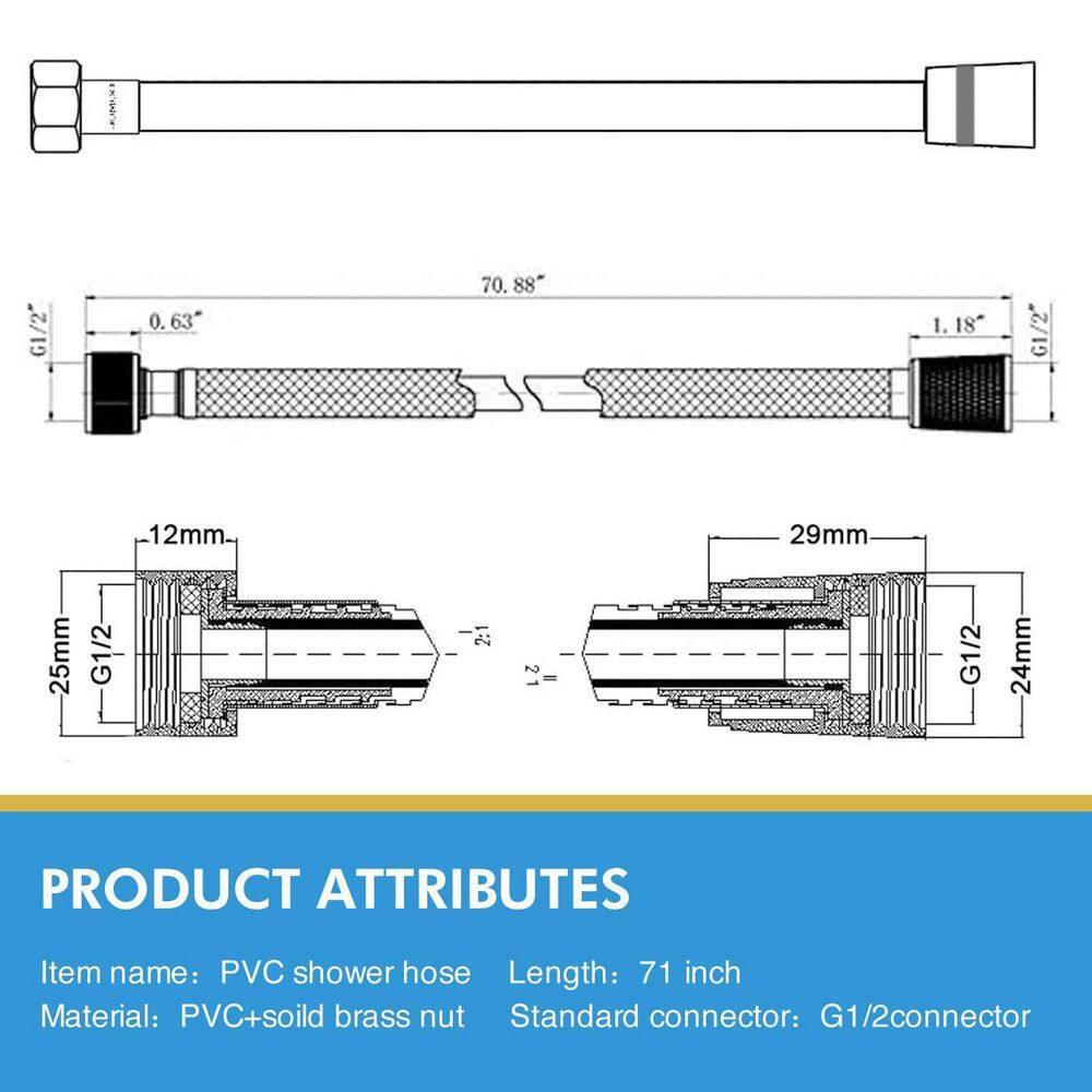 Extra Long White PVC Anti-Kink Shower Hose with Brass Core
