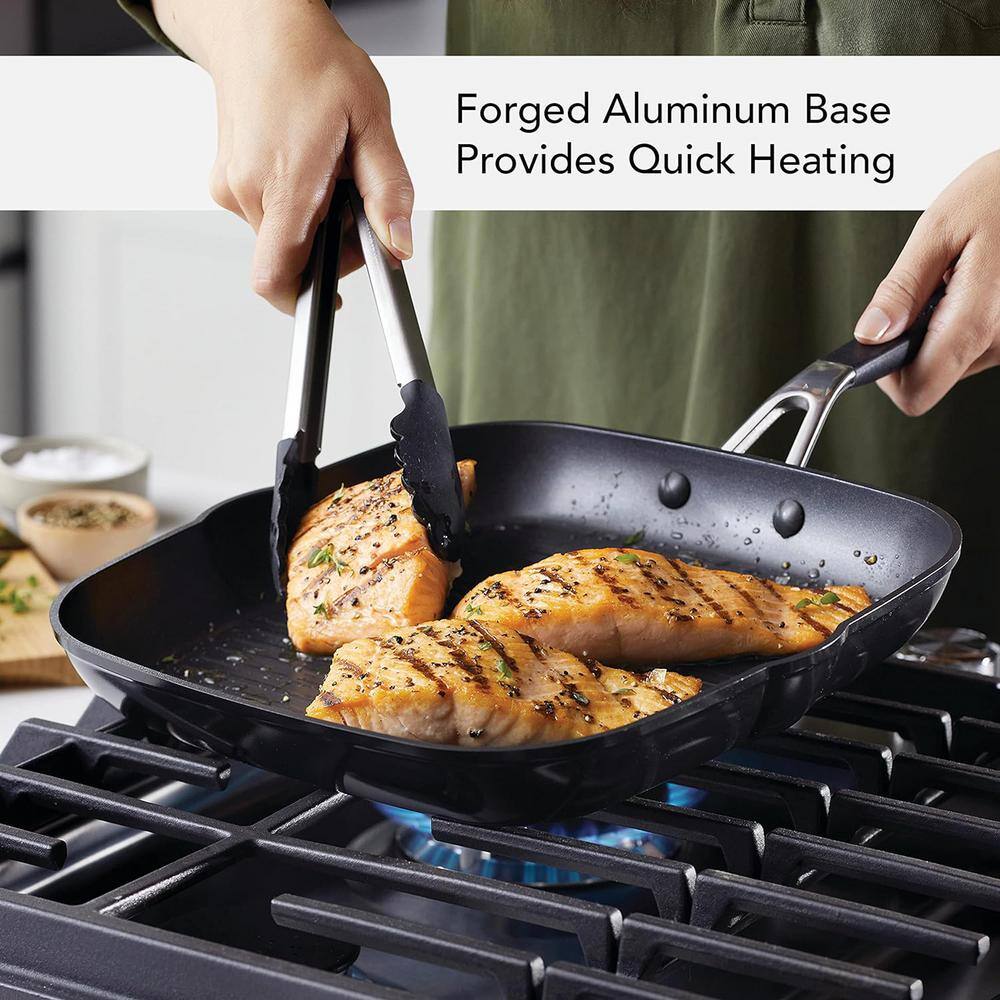 11.25 in. Onyx Black Hard Anodized Aluminum Nonstick Square Grill Pan