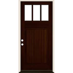 36 in. x 80 in. Craftsman 3 Lite V Groove Red Mahogany Stain Right-Hand/Inswing Douglas Fir Prehung Front Door