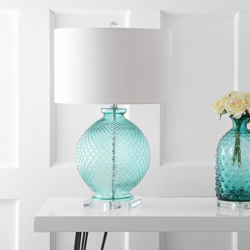 Aqua Glass and Crystal 26" Table Lamp with White Shade