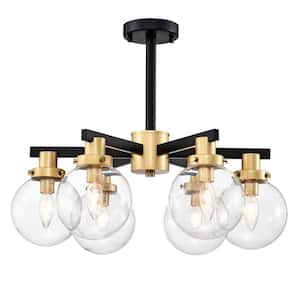Finly 23.6 in. 6-Light Indoor Matte Black and Gold Finish Chandelier with Light Kit