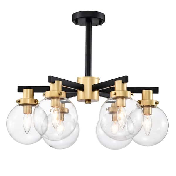 Warehouse of Tiffany Finly 23.6 in. 6-Light Indoor Matte Black and Gold Finish Chandelier with Light Kit