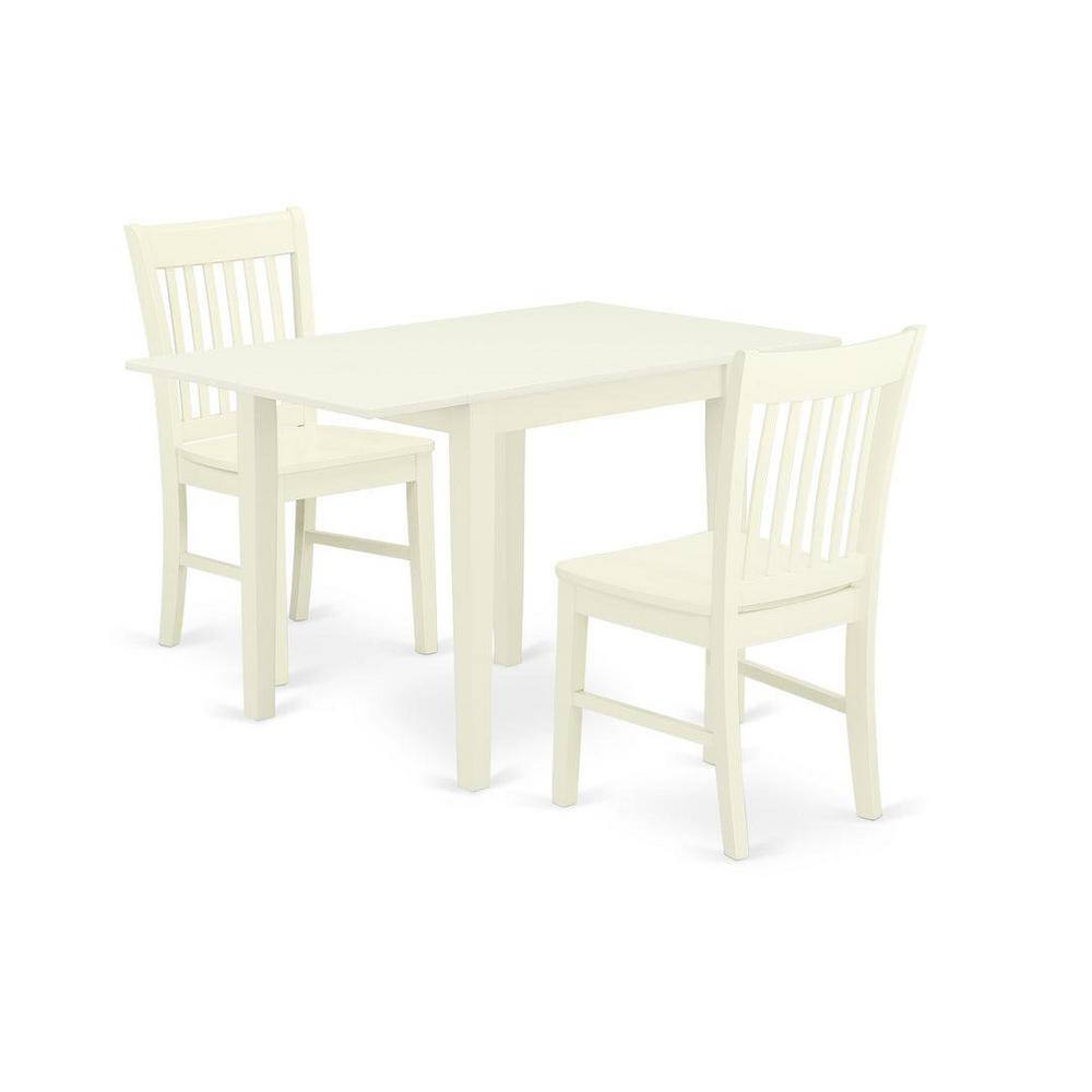 3-Piece Linen White Finish Solid Wood Top Dining Table Set