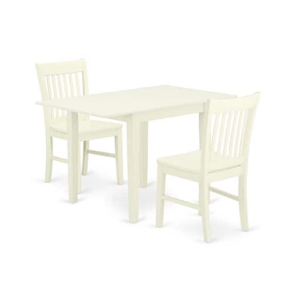 3-Piece Linen White Finish Solid Wood Top Dining Table Set