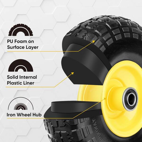 Angel Sar 10 in. Solid Rubber Tires with 5/8 in. Axle Bore Hole and Double  Sealed Bearings for Garden Cart, Yellow (2-Pack) SYMQ0007 - The Home Depot