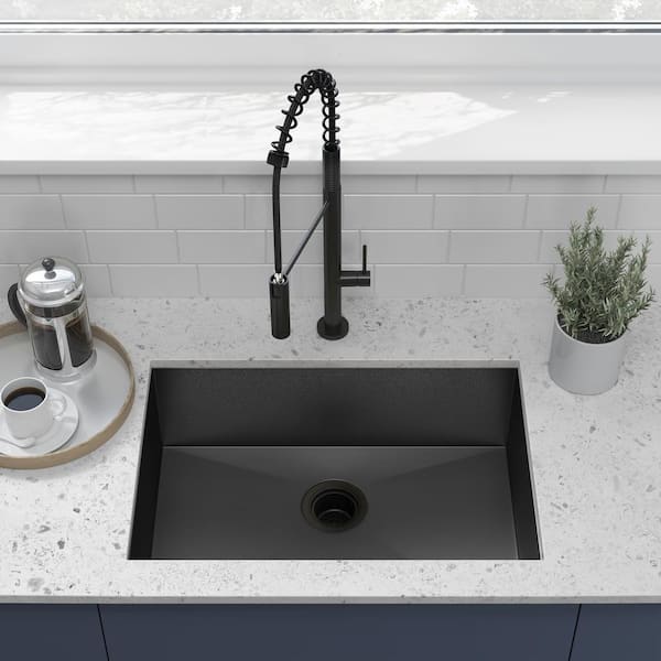 Tourner Stainless Steel 27 L in. x 19 W in. Single Bowl Undermount Kitchen Sink in Black