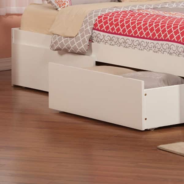 Concord White Queen Platform Bed with Flat Panel Foot Board and 2-Urban Bed Drawers