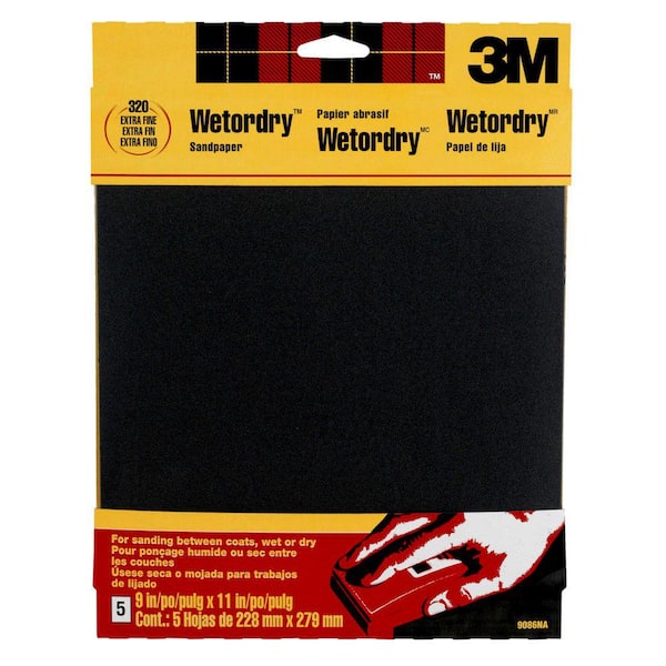 3M 9 in. x 11 in. 320-Grit Extra Fine Silicon Carbide Sandpaper 5-Pack (Case of 50)