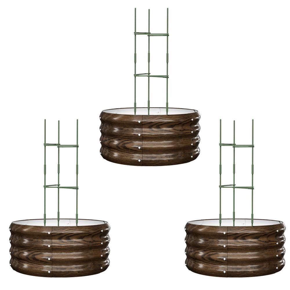 3-Pack Round Galvanized Raised Garden Bed, Metal Garden Bed with 3 Tomato Cages, Above Ground Planter Box, Wood Grain price history on PriceWatchPro