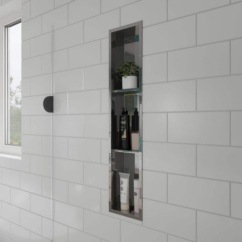 Gray Marble Tile Shower Niche with Shelf - Transitional - Bathroom