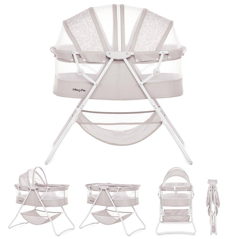 Cool Gray Aluminum Foldable Baby Bassinet with Double Canopy