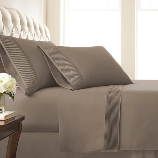Southshore Fine Linens Vilano Pleated 21 in. Extra-Deep Pocket 4-Piece Dark Taupe Queen Microfiber Sheet Set