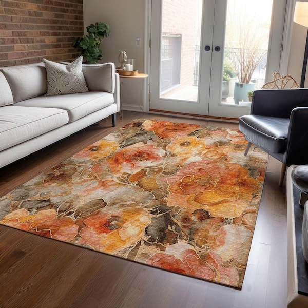 Chantille Machine Washable Indoor/Outdoor Abstract ACN1859 Orange 9 ft. x 12 ft. Accent Rug