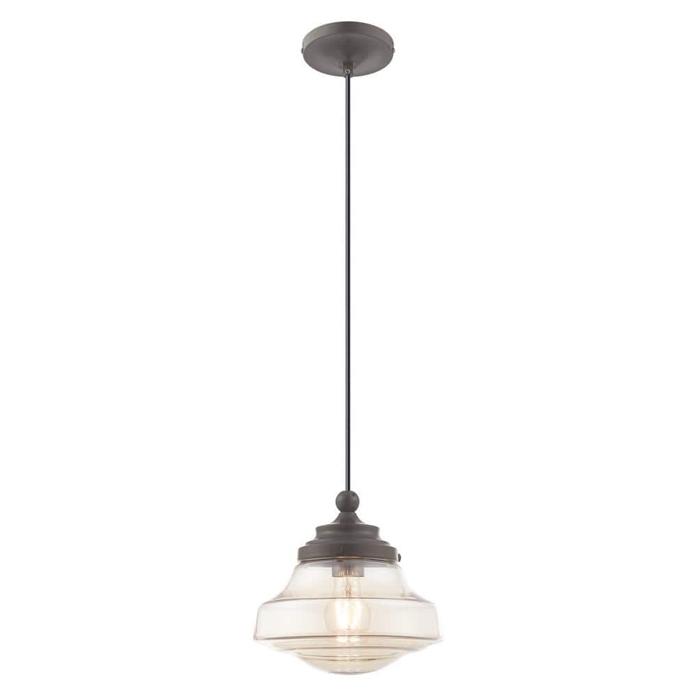 English Bronze Mini Pendant with Champagne Glass Shade