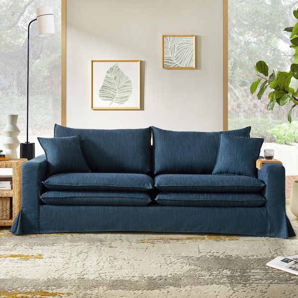 JAYDEN CREATION Erich Modern 86.5 in. in Straight Arm Polyester Rectangle Slipcovered Sofa in. Navy
