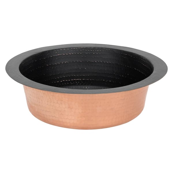 Premier Copper Products 16-Gauge Hammered Copper 12 in. Round Drop-In/Undermount Bar Sink with 2 in. Drain Opening in Glazed Black