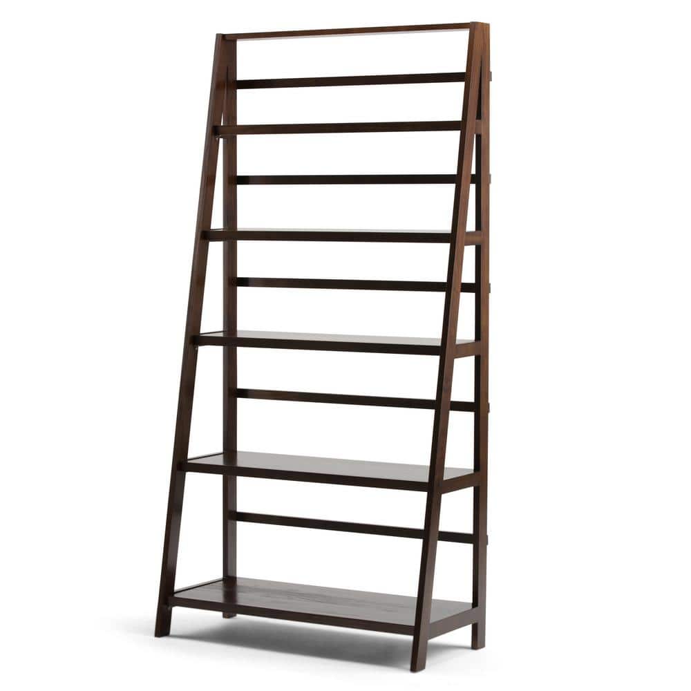 Brunette Brown Solid Wood 5-Shelf Ladder Bookcase