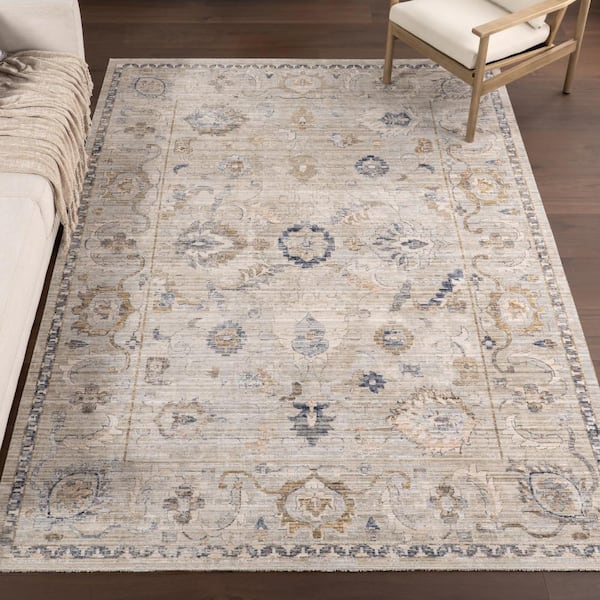 Arleth Indoor/Outdoor Machine Washable Cream 7 ft. x 10 ft. Traditional Area Rug