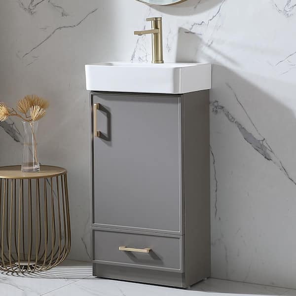 18 in. W x 11 in. D x 34 in. H Single Bathroom Vanity in Gray with White Ceramic Sink Top