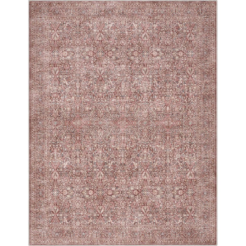 Red Chenille Vintage Oriental 5' x 7' Washable Area Rug