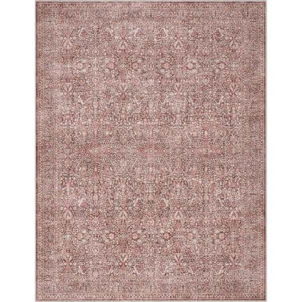 Red 9 ft. 10 in. x 13 ft. Flat-Weave Asha Isolde Vintage Oriental Botanical Area Rug