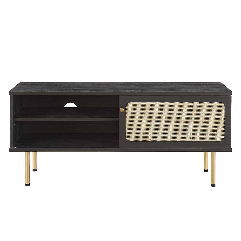 Cambria 47" Black Particleboard TV Stand with Rattan Weave