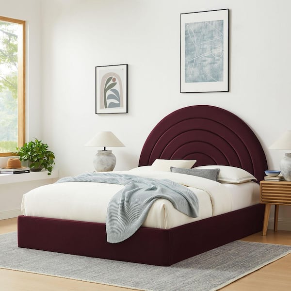 MODWAY Solana Purple Wood Frame Full Platform Bed with Arch-Shaped Headboard