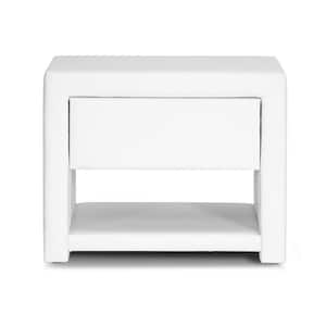 Massey Glam 1-Drawer White Faux Leather Nightstand