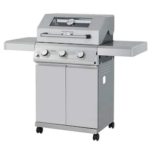 3-Burner Portable Propane Gas Grill in Stainless Steel with Clear View Lid and LED Controls